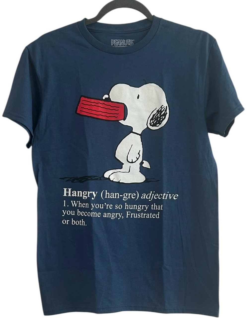 Peanuts Snoopy "Hangry" Graphic T-Shirt Navy Blue Hybrid Apparel Unisex Sz S